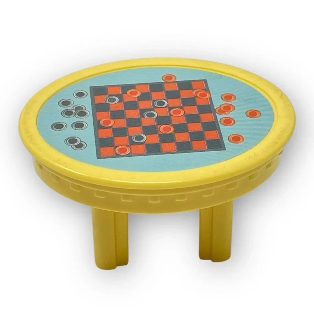 Fisher Price Loving Family Checkers Table Yellow Dollhouse Accessory 1999